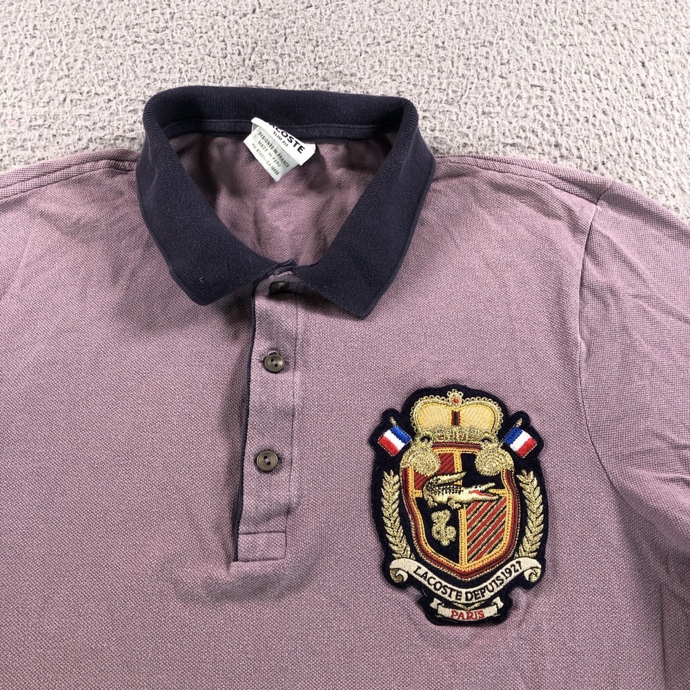 Lacoste Shirt Mens 5 Large Purple Slim Fit Crest Patch Pique 1927‎ Paris Polo
